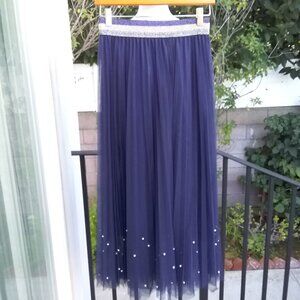 Shein SKIRT Small Navy Blue Ballet Core Style Midi Netting Midi
